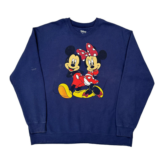 Vintage Mickey And Minnie Mouse Disney Cartoon Sweatshirt - XL Blue Cotton