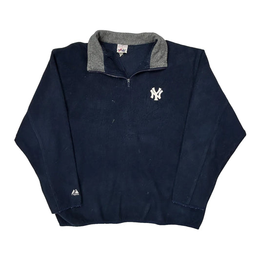 Vintage New York Yankees Majestic Collared Fleece - XL Navy Polyester