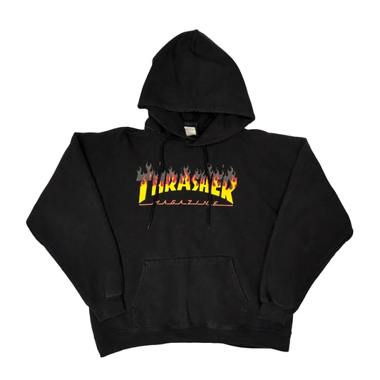 Vintage Skateboarding Thrasher Graphic Hoodie - Large Black Cotton