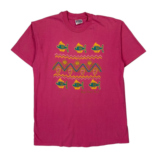 Fish Pattern Hanes Graphic T-Shirt - XL Pink Cotton