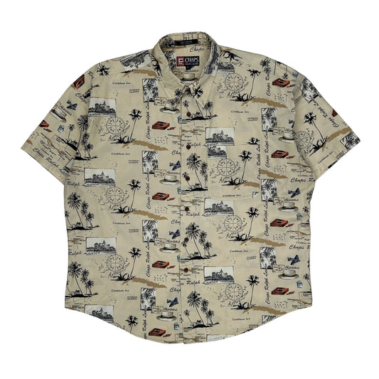 Chaps Ralph Lauren Graphic Hawaiian Shirt - XL Beige Cotton