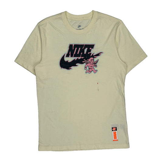 Nike Graphic T-Shirt - Small Cream Cotton