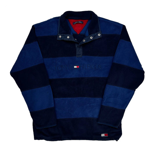 Tommy Hilfiger Striped Fleece - Large Blue Polyester