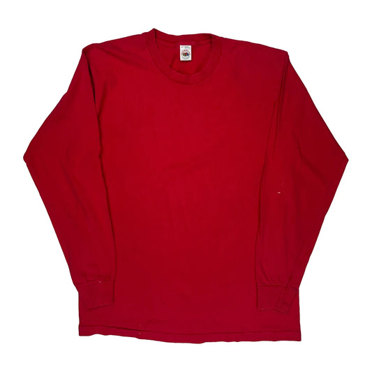 Tall Blank Fruit Of The Loom Single Stitch Long Sleeve T-Shirt - XL Red Cotton