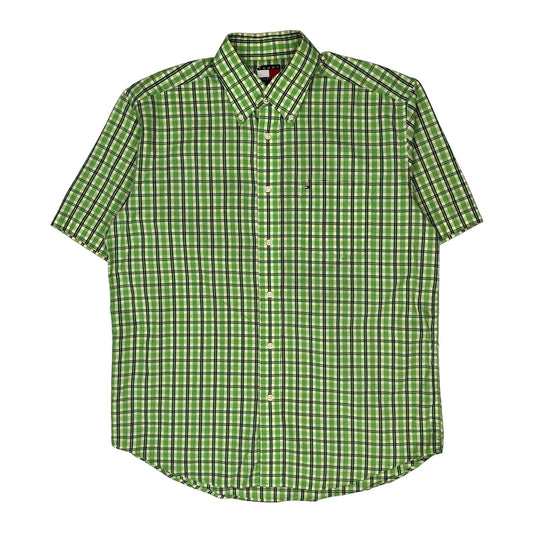 Vintage Tommy Hilfiger Checked Short Sleeve Shirt - Medium Green Cotton