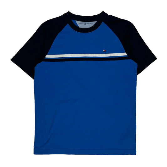 Vintage Tommy Hilfiger Striped T-Shirt - Large Blue Cotton