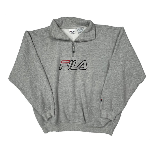 Fila Spellout 1/4 Zip - XL Grey Cotton Blend