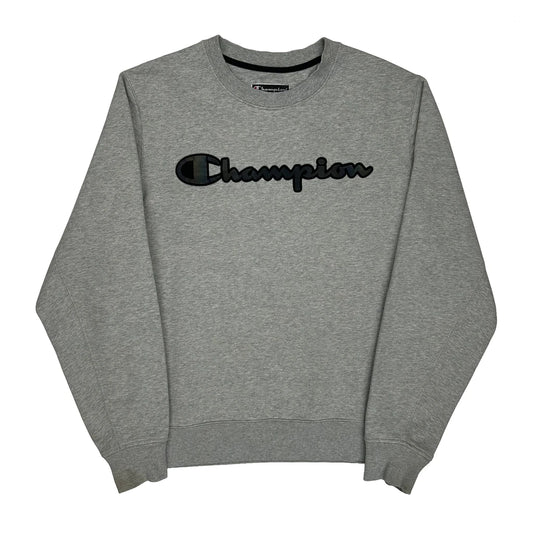 Reverse Weave Champion Spellout Sweatshirt - Large Grey Cotton