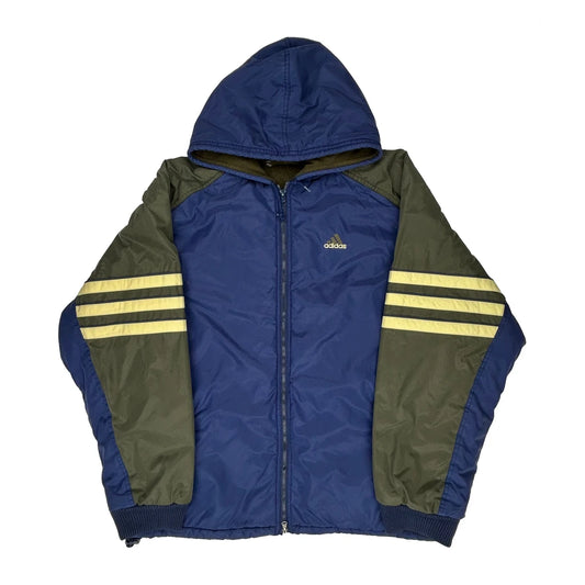 Vintage Adidas Striped Jacket - XL Blue Polyester