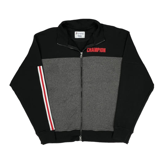 Reverse Weave Champion Spellout Track Jacket - Large Black Cotton Blend