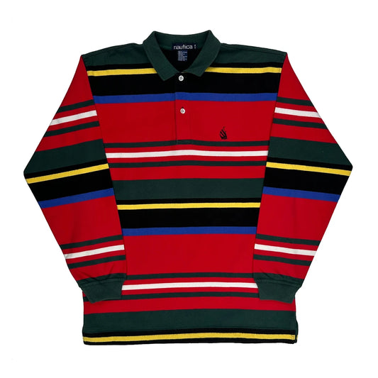 Nautica Striped Rugby Shirt - Medium Red Cotton