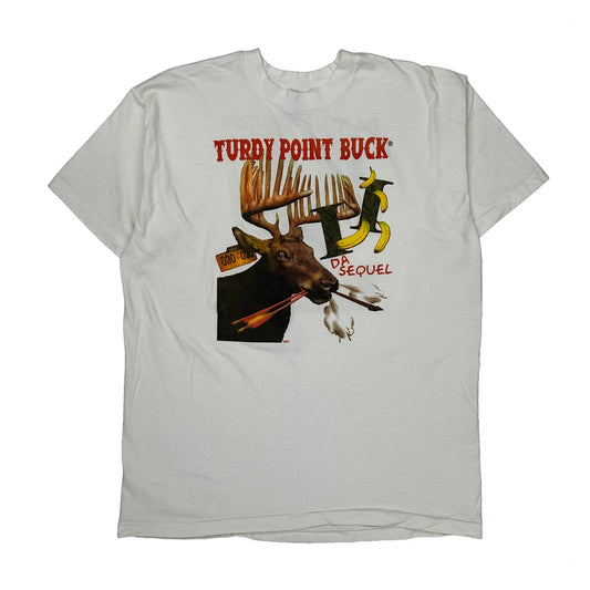 Turdy Point Buck Fruit Of The Loom Single Stitch T-Shirt - XL White Cotton