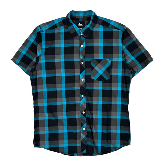 Vintage Quiksilver Checked Short Sleeve Shirt - Medium Blue Cotton