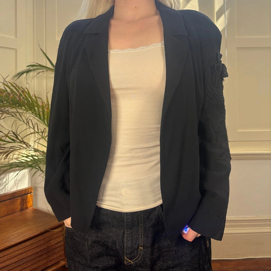 Cavalli Class Embroidered Blazer - Small Navy Cotton Blend