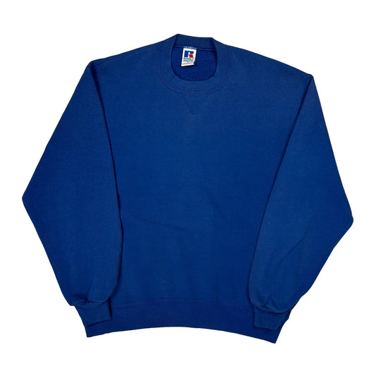 90'S Blank Made In USA Russell Athletic Sweatshirt - Large Blue Cotton