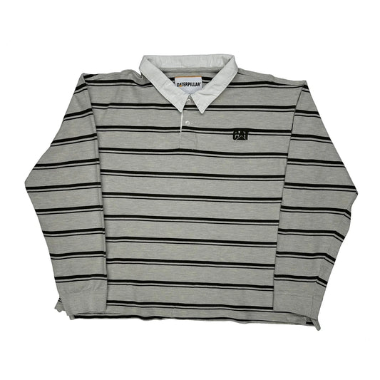 Caterpillar Striped Polo Shirt - XL Grey Cotton