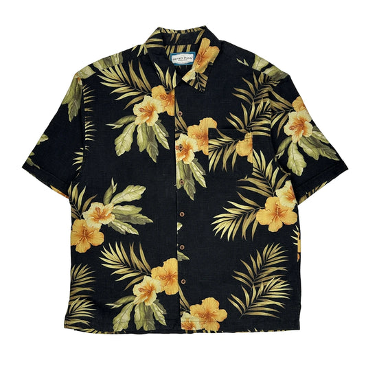 Seven Palm Floral Hawaiian Shirt - XL Black Silk