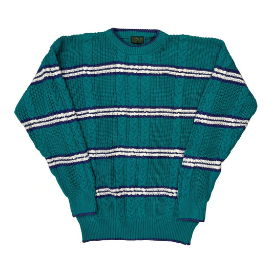 Vintage Unbranded Striped Jumper - Large Green Cotton