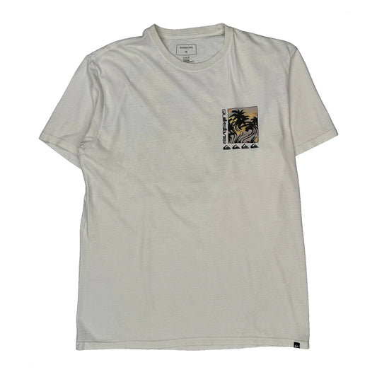 Vintage Palm Tree Graphic Quiksilver Graphic T-Shirt - Large White Cotton