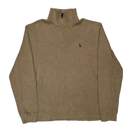 Vintage Polo By Ralph Lauren 1/4 Zip - Large Beige Cotton