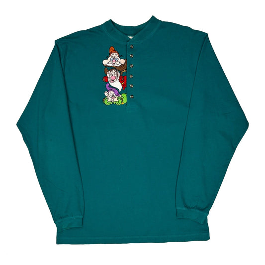 Vintage Snow Whites Dwarves Disney Henley Long Sleeve T-Shirt - Medium Green Cotton