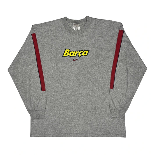 Vintage Fc Barcelona Nike Graphic Long Sleeve T-Shirt - XL Grey Cotton
