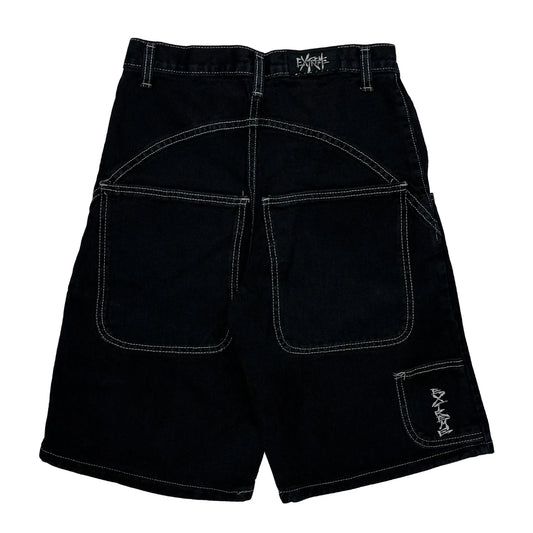Vintage Extreme Contrast Stitch Denim Shorts - 26W 12L Black Denim