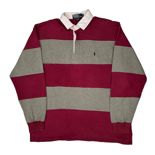 Polo By Ralph Lauren Striped Rugby Shirt - Large Grey Cotton