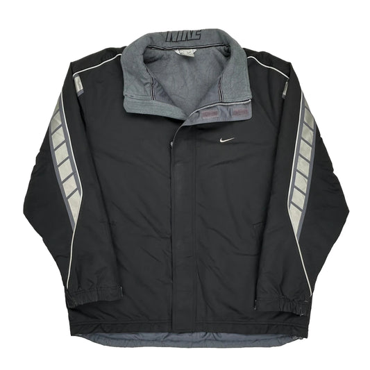 Nike Striped Track Jacket - Large Black Polyester