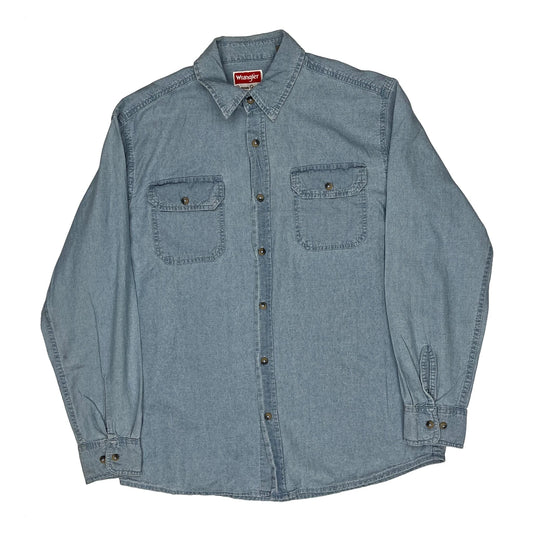 Vintage Wrangler Denim Shirt - Medium Blue Cotton