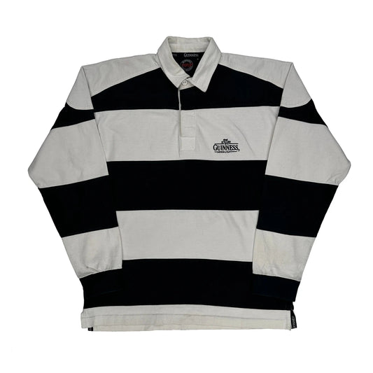 Guinness Striped Rugby Shirt - Medium Black & White Cotton