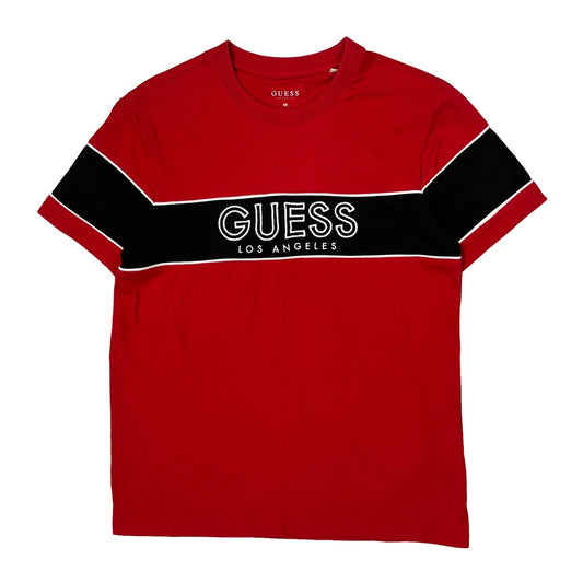 Guess Spellout T-Shirt - Medium Red Cotton