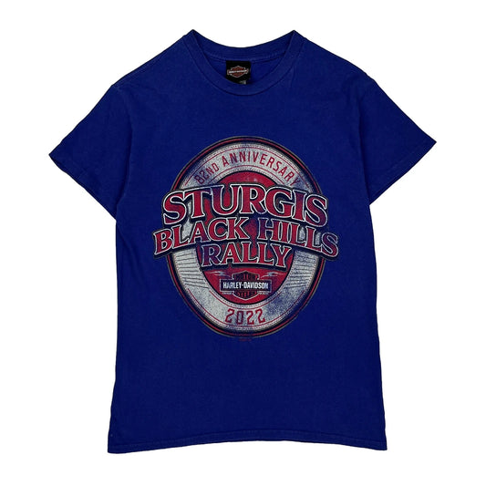 Sturgis Black Hills Rally 2022 Harley Davidson Graphic T-Shirt - Small Blue Cotton