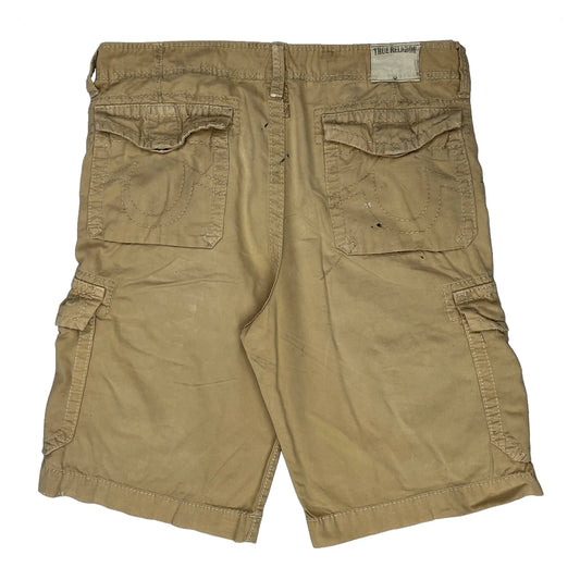 True Religion Cargo Shorts - 36W 11L Beige Cotton