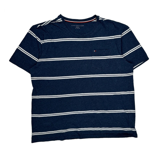 Vintage Tommy Hilfiger Striped T-Shirt - XL Blue Cotton