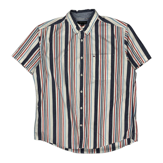 Vintage Tommy Hilfiger Slim Fit Short Sleeve Shirt - XL Multicoloured Cotton