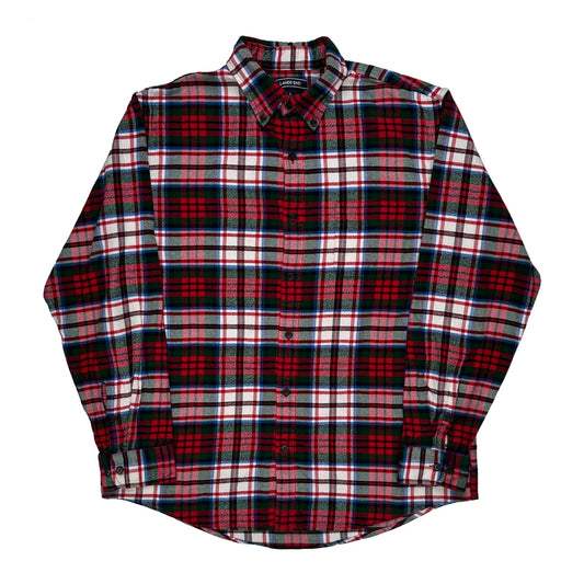 Lands End Checked Flannel Shirt - Large Red Cotton