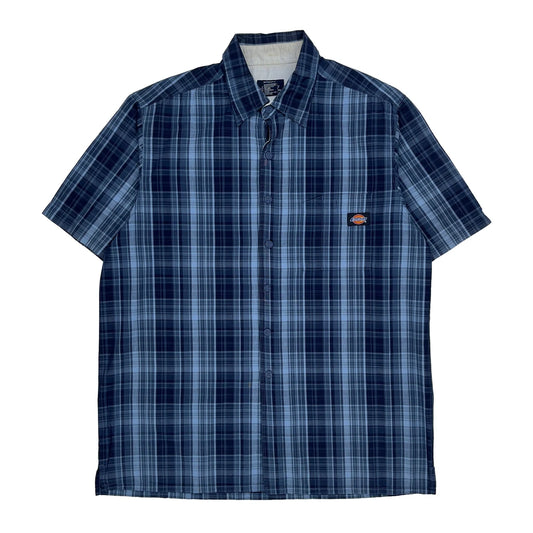 Dickies Checked Short Sleeve Shirt - Large Blue Cotton