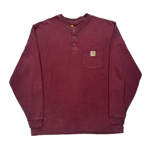 Carhartt Long Sleeve T-Shirt - Large Burgundy Cotton