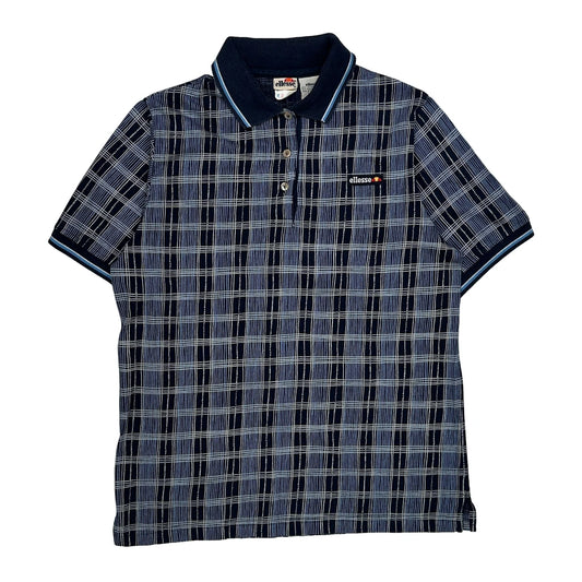 Vintage Ellesse Checked Polo Shirt - Small Blue Cotton Blend