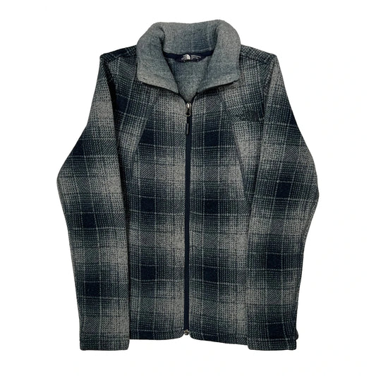The North Face Checked Fleece Jacket - Small Grey Polyester
