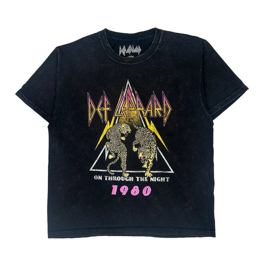 Age 14-16 Def Leppard On Through The Night 1980 T-Shirt - Large Black Cotton