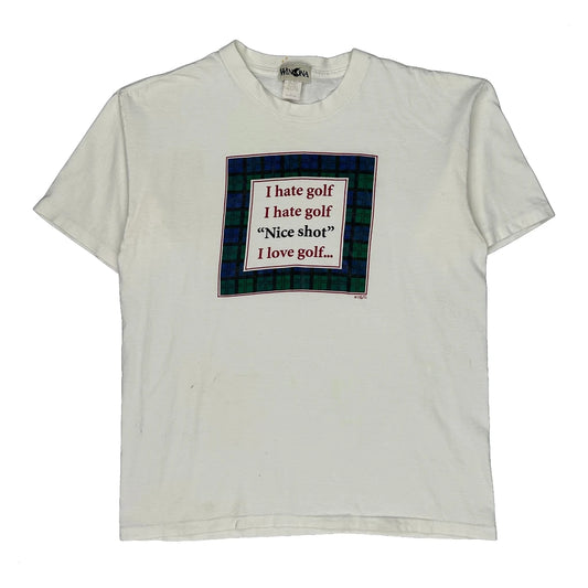 Vintage I Hate Golf Winona Graphic T-Shirt - Large White Cotton