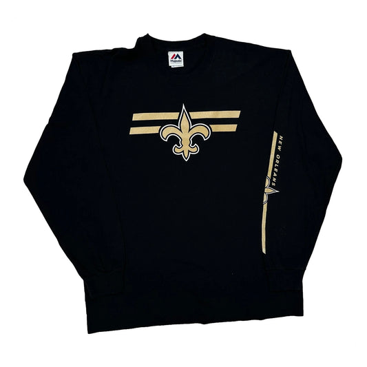 Vintage New Orleans Saints Majestic Nfl Long Sleeve T-Shirt - XL Black Cotton