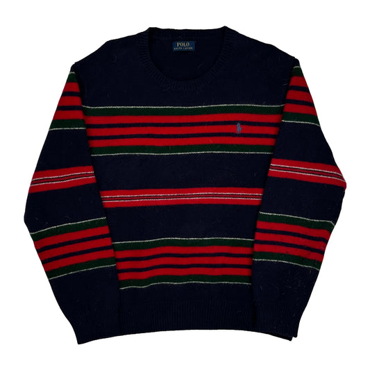 Wool Cashmere Polo By Ralph Lauren Striped Jumper - Large Navy Cashmere Blend