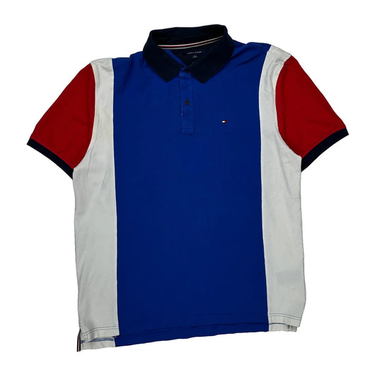 Vintage Tommy Hilfiger Striped Polo Shirt - XL Blue Cotton