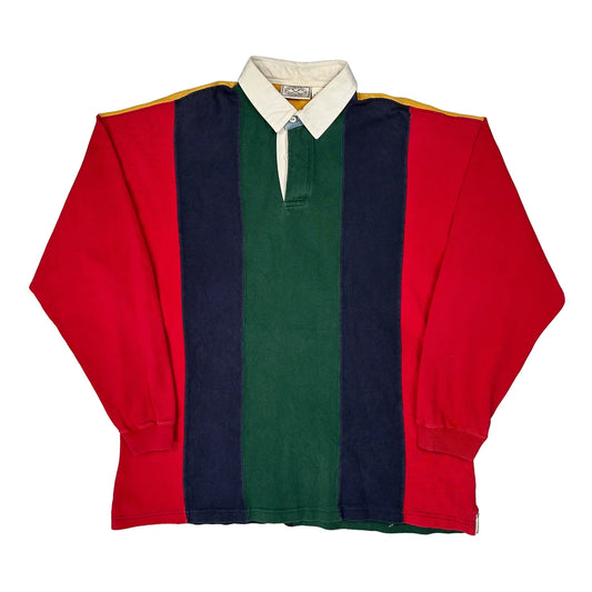Vintage Granby Club Striped Rugby Shirt - Large Multicoloured Cotton