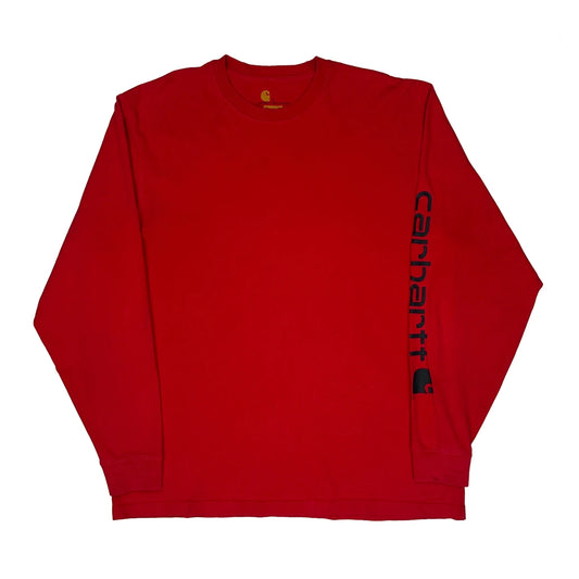 Vintage Carhartt Spellout Long Sleeve T-Shirt - Large Red Cotton