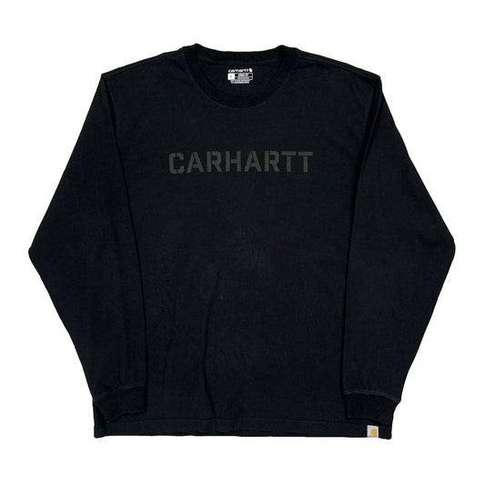 Loose Fit Carhartt Spellout Long Sleeve T-Shirt - Large Black Cotton