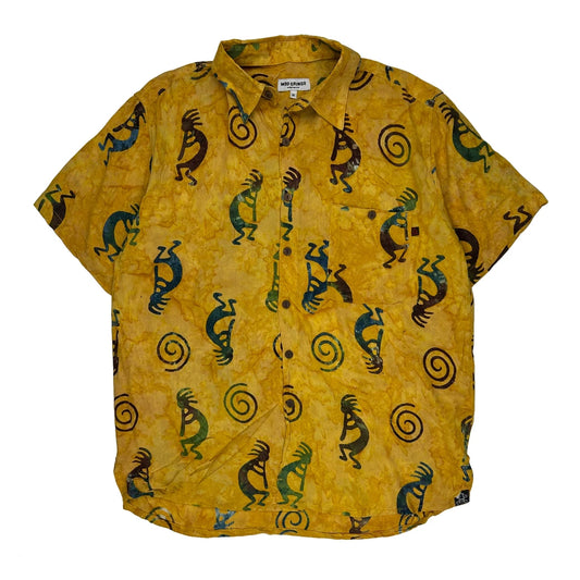 Mad Gringo Graphic Hawaiian Shirt - Medium Yellow Cotton